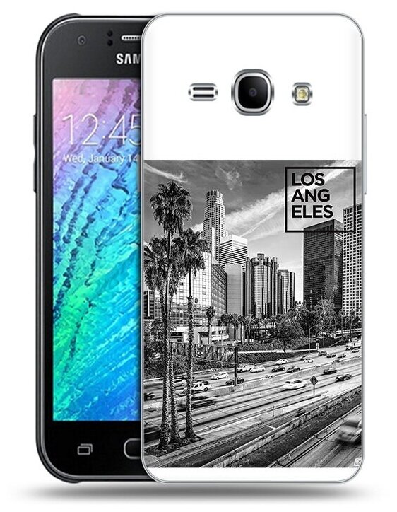 Чехол задняя-панель-накладка-бампер MyPads черно белый лос анджелес для Samsung Galaxy J1 (2015) SM-J100H/F/DuoS противоударный