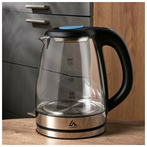 Чайник электрический Luazon LSK-1802 стекло 18 л 1500 Вт подсветка чёрно-синий 334700₽