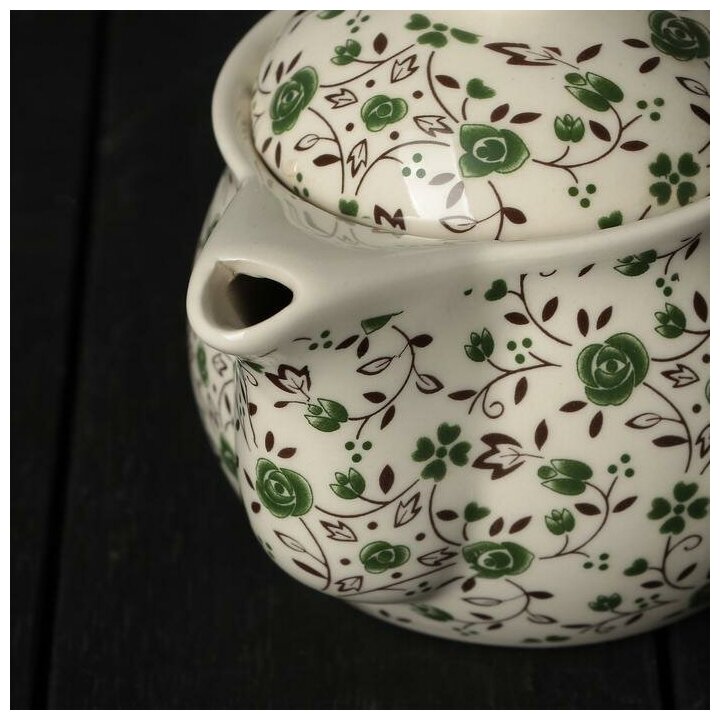 Чайник заварочный Виньетки, 350 мл, с металлическим ситом, цвет зелёный . - фотография № 3