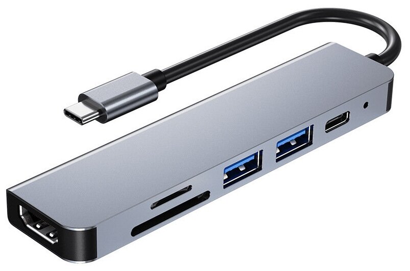 USB 3.0 хаб адаптер док-станция 6-в-1 подключение Type-C