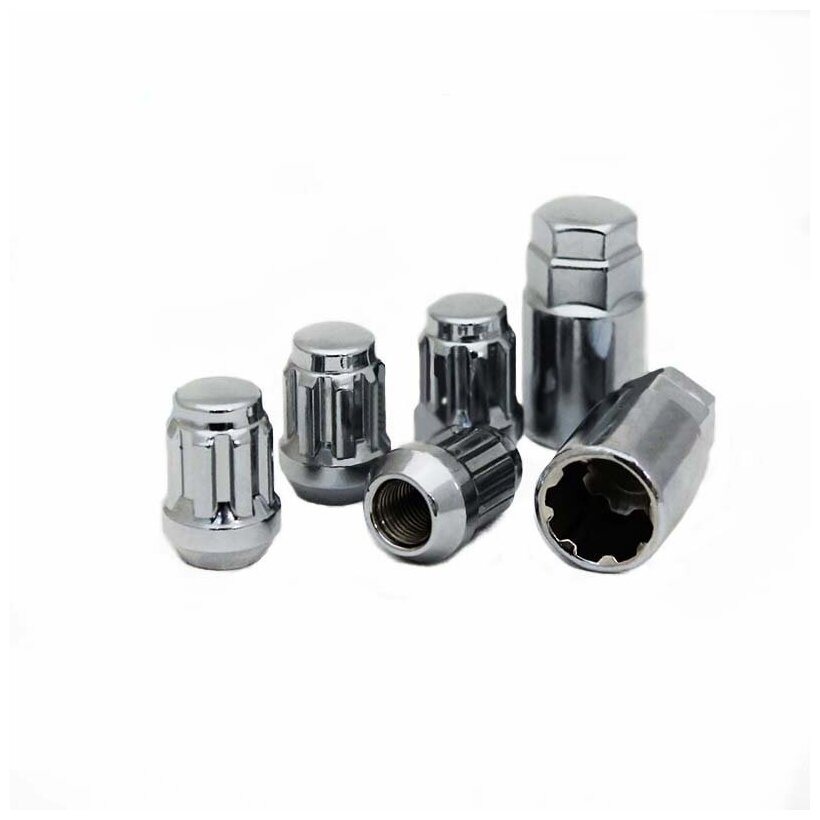 фото Секретки гайки на колеса автомобиля/Комплект секретных гаек, M14X1,50 32мм Конус, закр, 5 луч, 2 кл 19;21 Хром