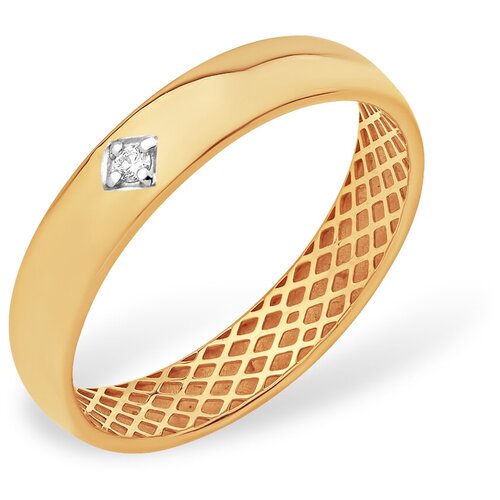 Кольцо обручальное из красного золота 585 пробы с бриллиантом, 20,0р-р