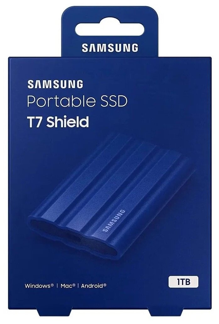 Внешний накопитель SSD Samsung T7 Shield, MU-PE1T0R, 1 Тб, синий