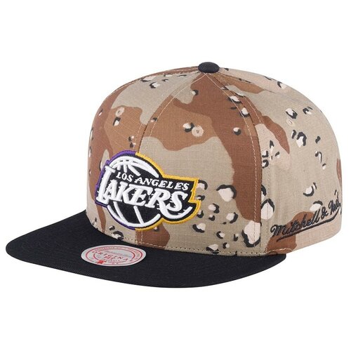 фото Бейсболка с прямым козырьком mitchell ness hhss1101-lalyypppcamo los angeles lakers nba, размер one mitchell & ness