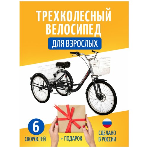 Трехколесный велосипед для взрослых IZH-BIKE Farmer (Фермер) 2022 / Городской велосипед трицикл ИЖ-Байк Фермер 24 / Велосипед с корзиной для дачи