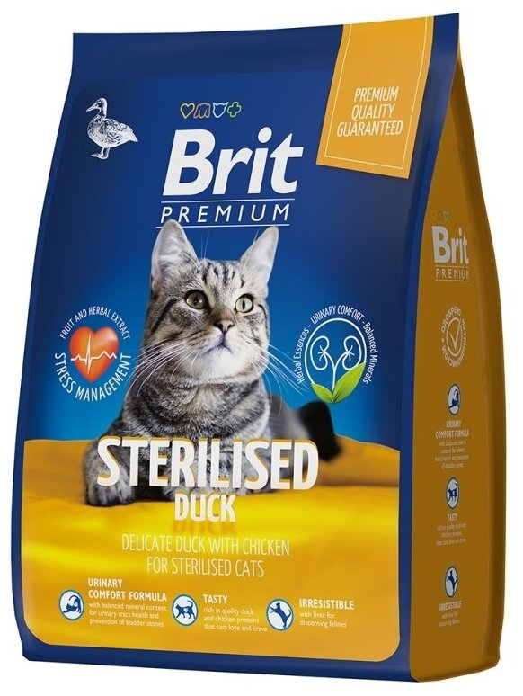 Brit Premium Cat 1шт -400г Duck & Chicken утка и курица сухой корм для стерилизованных кошек