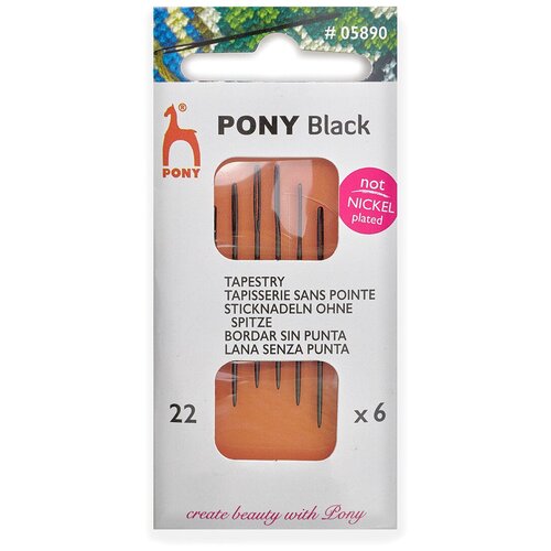 Иголки для шитья и вышивания гобеленовые № 22, ручные, PONY Tapestry BLACK, 05890, 6 шт