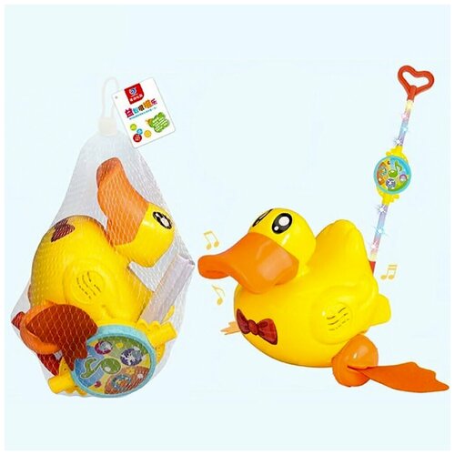 Игрушка-каталка с ручкой детская музыкальная Уточка