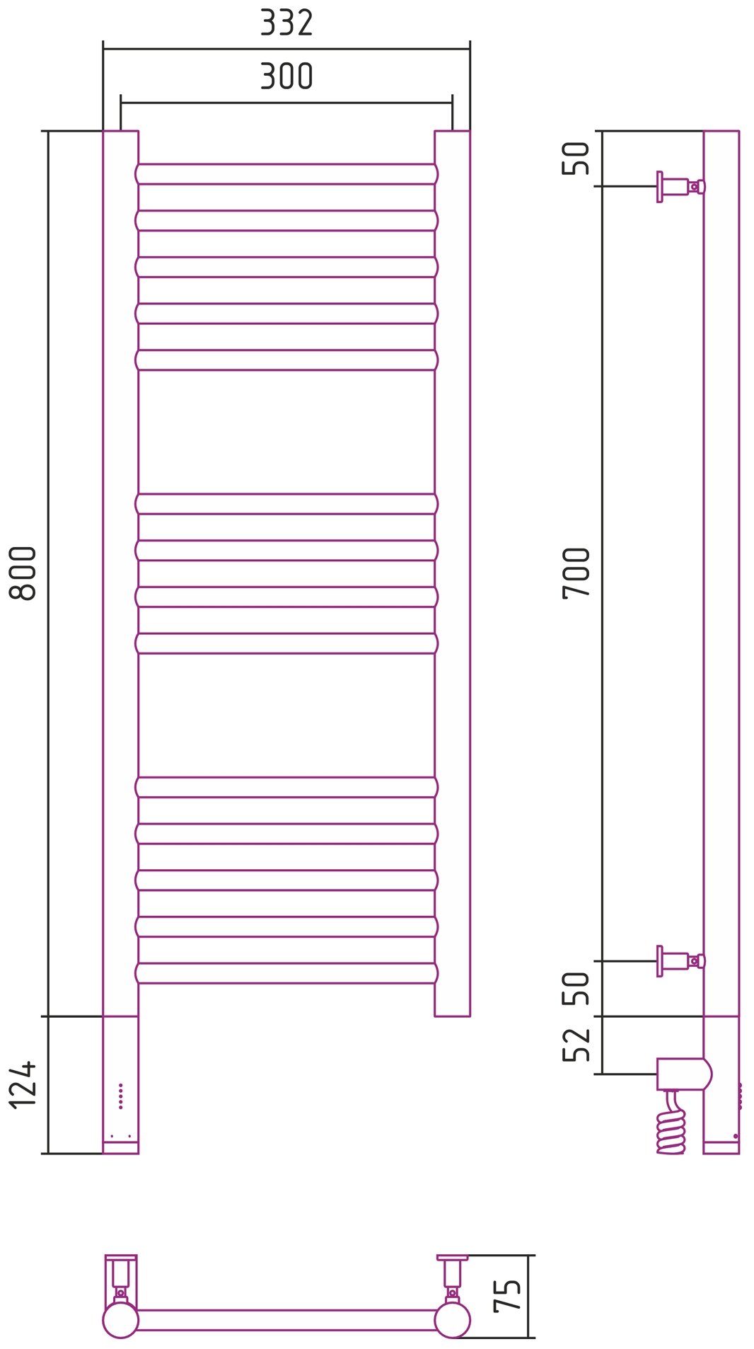 Полотенцесушитель электрический Сунержа Богема 3.0 прямая 800х300 МЭМ левый Без покрытия - фотография № 10