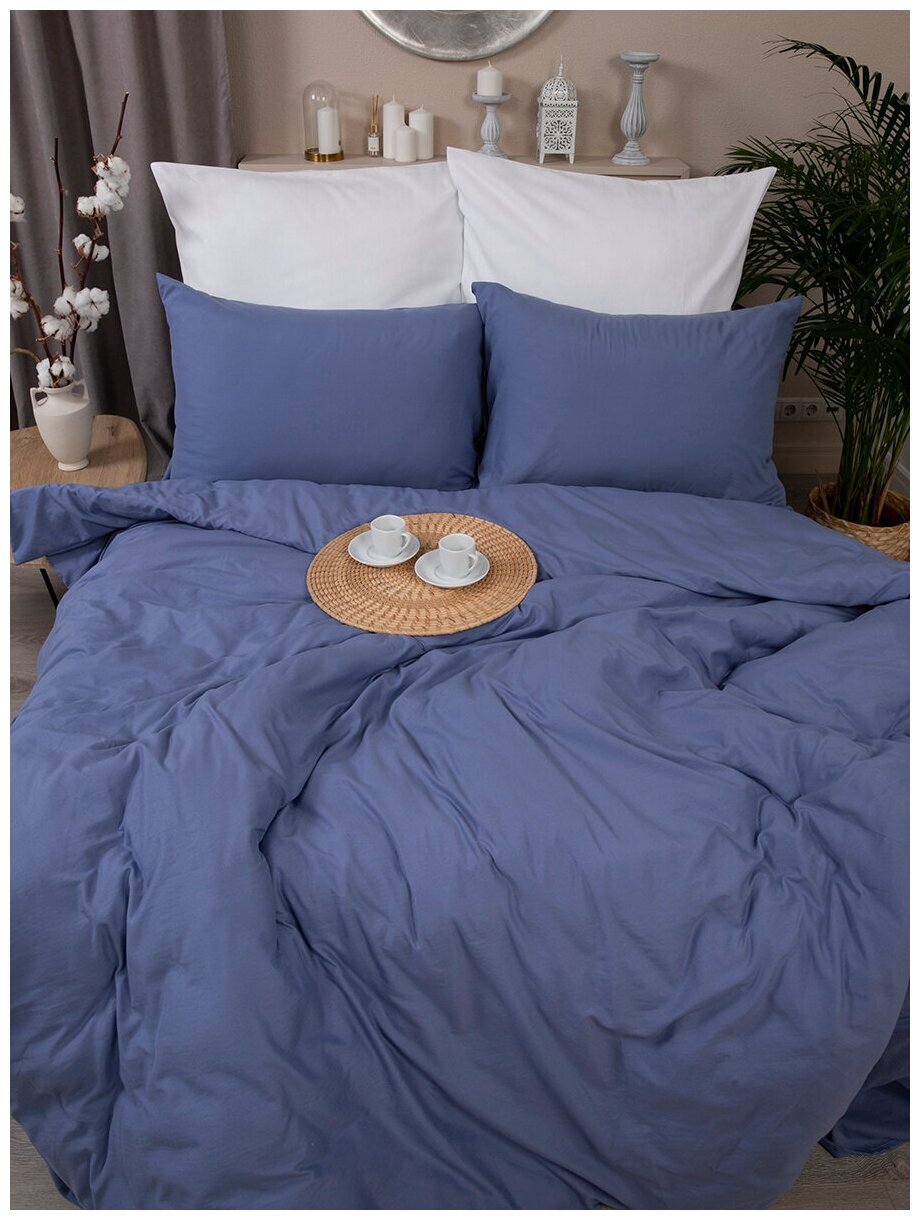 Комплект постельного белья 2-спальный с европростыней, жатка полисатин цвет нежный василёк - фотография № 6