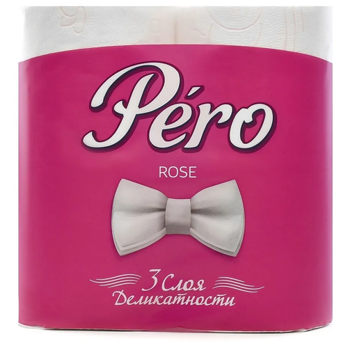 Купить Туалетная бумага PERO ROSE 3-слойная, 4 рулона, Пёрышко, Туалетная бумага и полотенца