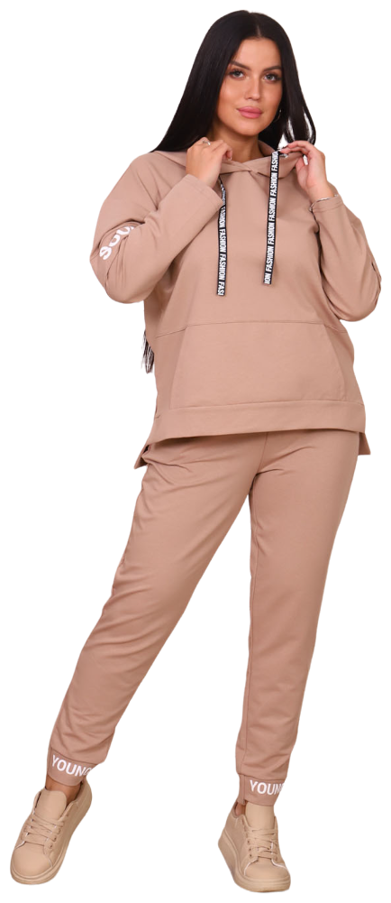 Костюм Dianida, толстовка и брюки, повседневный стиль, свободный силуэт, капюшон, карманы, пояс на резинке, размер 54, бежевый