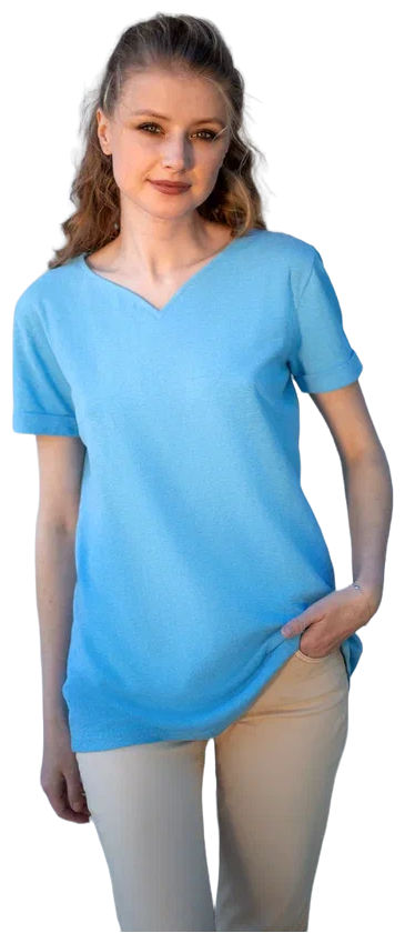 Женская голубая футболка из конопли и хлопка 