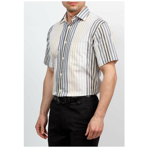 фото Рубашка мужская короткий рукав greg 551/301/702/z, полуприталенный силуэт / regular fit, цвет бежевый, рост 174-184, размер ворота 39