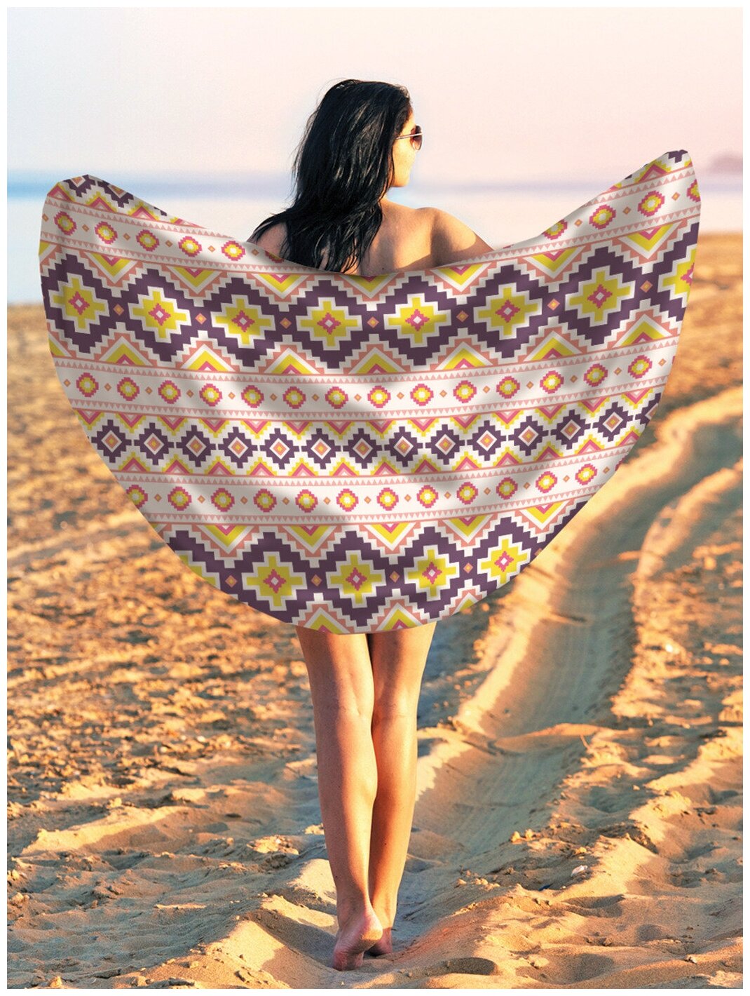 Парео и Пляжный коврик JoyArty "Орнамент и полосы", трикотаж 150 см