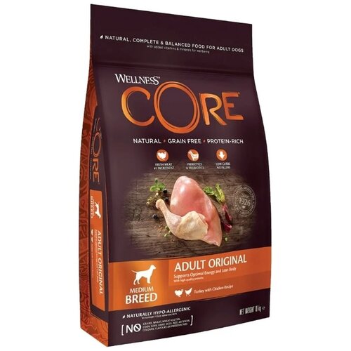 Wellness CORE Сухой корм для взрослых собак средних пород, индейка с курицей 10753, 10,000 кг, 54034