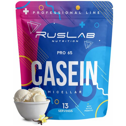 Micellar CASEIN PRO 65, казеиновый протеин, белковый коктейль (416 гр), вкус ванильное мороженое казеиновый протеин casein pro 65 белковый коктейль 800 гр вкус спелая дыня