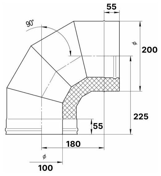 Колено-сэндвич 90 (430 0,5мм + оцинковка) Ф100х200 Ferrum - фотография № 3