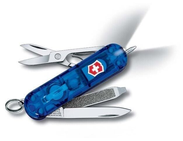 Нож-брелок VICTORINOX Signature Lite, 58 мм, 7 функций, полупрозрачный синий