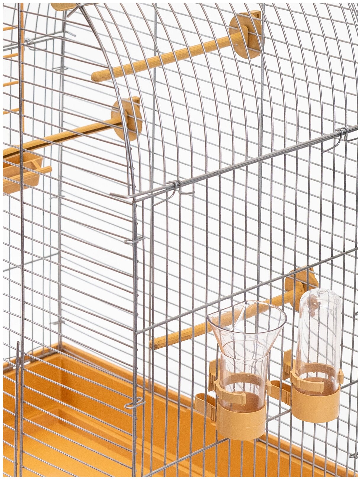 Клетка для птиц, для попугаев PetTails, разборная, шаг прута 12мм,42*30*65 (поилка,кормушка,жердочки) бежевый - фотография № 4