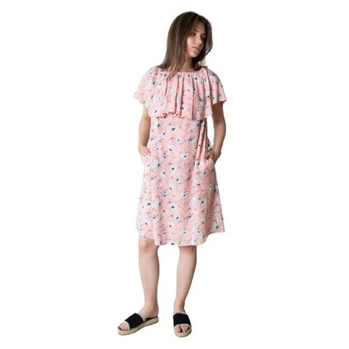 Платье с воланом Мамуля Красотуля Флай цветы на розовом 48