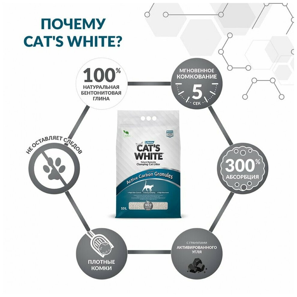 Наполнитель для кошачьего туалета Cat's White Active Carbon Granules комкующийся с гранулами активированного угля (10л) - фотография № 3