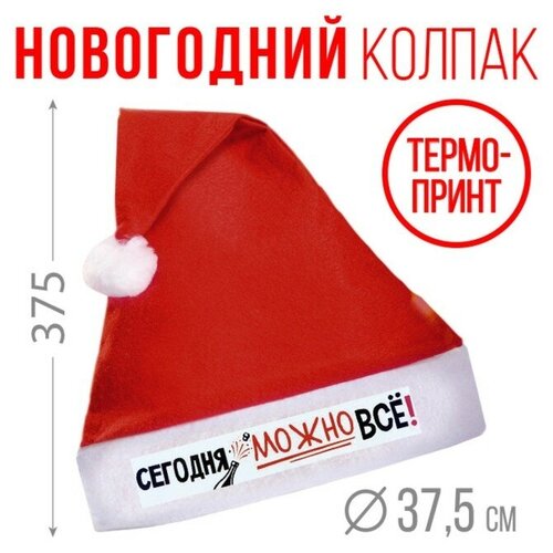 Колпак Деда Мороза Сегодня можно всё! колпак новогодний яркий праздник 28×37 см красный с белым 1 шт