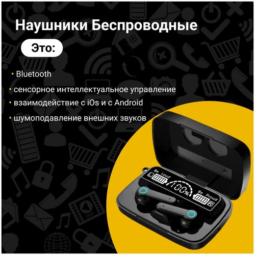 Беспроводные наушники TWS NEWEST Wireless true wireless наушники Сенсорная гарнитура Блютус наушники Кейс с Фонариком Черный 219000₽