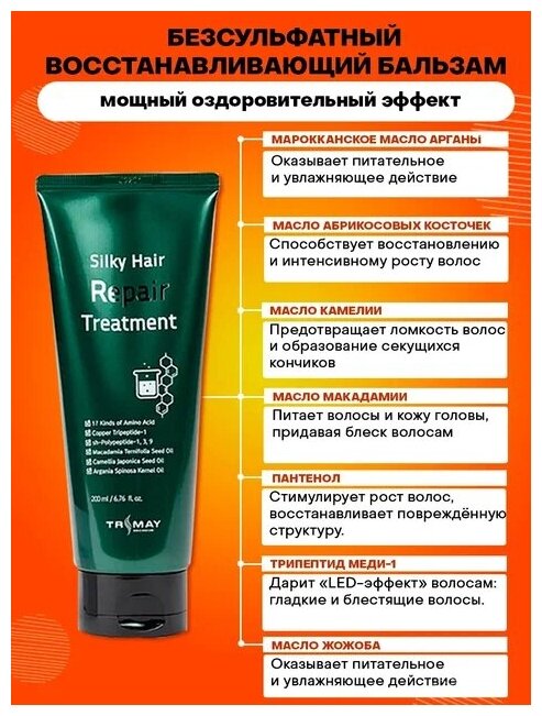 Безсульфатный восстанавливающий бальзам Trimay Silky Hair Repair Treatment