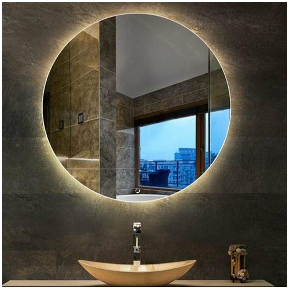 Зеркало настенное Maskota Villanelle для ванной круглое, с контурной подсветкой 3 в 1, 85 см - фотография № 7