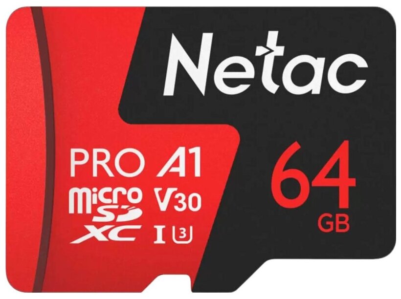 Карта памяти Netac MicroSD card P500 Extreme Pro 64GB, retail version w/SD, 1 шт.