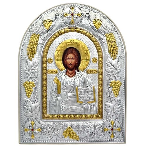 икона иисус христос спас вседержитель размер 12х14 Иисус Христос - Спас Вседержитель. Икона Иисуса Христа в серебряном окладе.