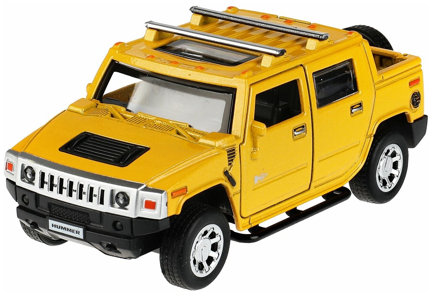 Машинка металлическая Технопарк, HUMMER H2 PICKUP 12 см желтая, инерционная