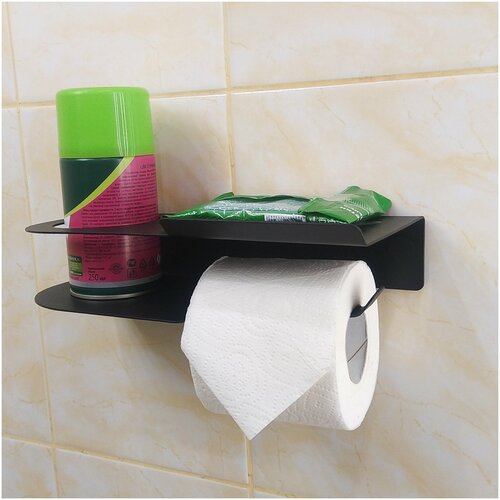 Держатель для туалетной бумаги черный Лофт (Loft) с полкой и отделом для освежителя воздуха Dideco.
