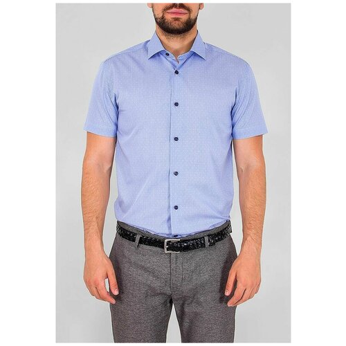 Рубашка мужская короткий рукав GREG 214/101/5924/ZV/1p, Приталенный силуэт / Slim fit, цвет Голубой, рост 174-184, размер ворота 38