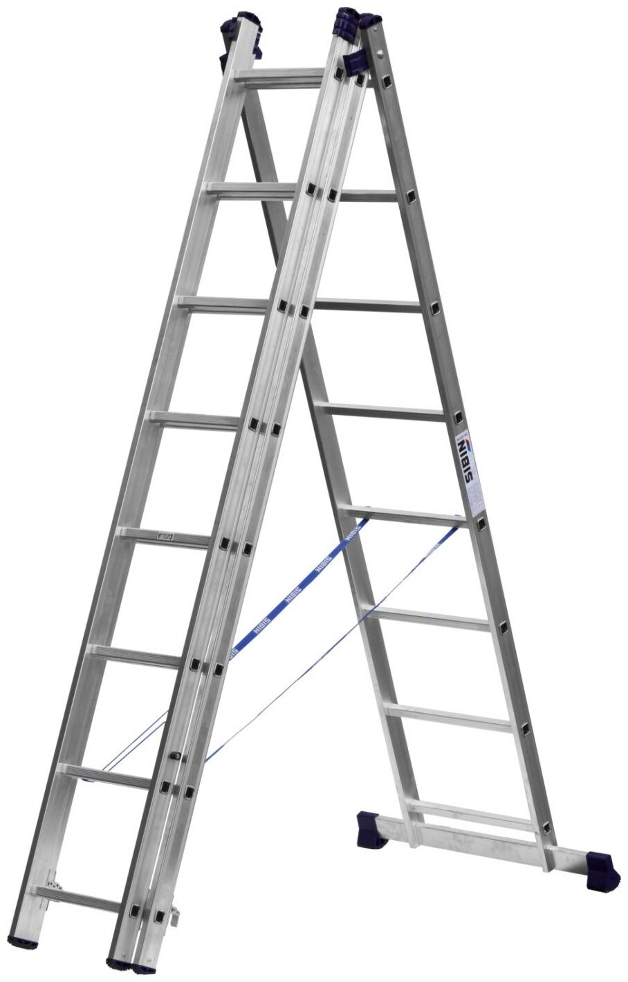 Трехсекционная лестница СИБИН, 8 ступеней, со стабилизатором, алюминиевая, ( 38833-08 )
