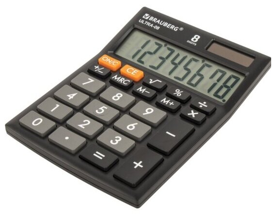 Калькулятор настольный Brauberg ULTRA-08-BK, компактный (154x115 мм), 8 разрядов, двойное питание, черный, 250507