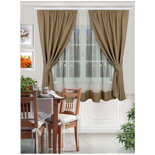 Комплект штор Дженис с тюлем (высота 210, ширина 135, бежевый-06)