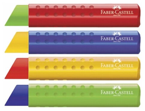 Ластик большой FABER-CASTELL "Tri", 83х12,6х12,3 мм, цвет ассорти, треугольный, пластиковый держатель ассорти, 182334