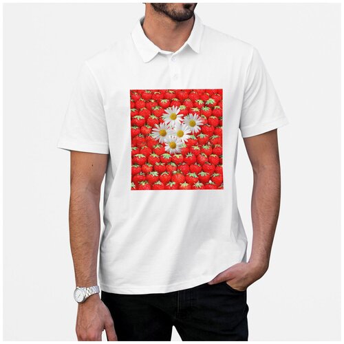 Рубашка- поло CoolPodarok Клубника и ромашки белого цвета