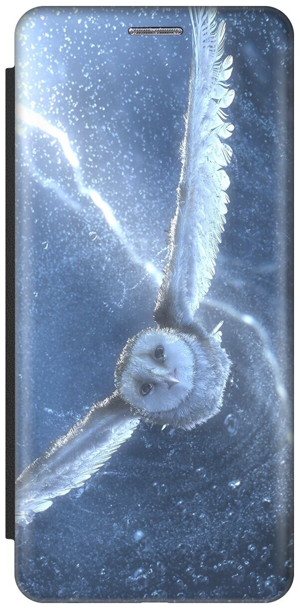 Чехол-книжка на Apple iPhone SE / 5s / 5 / Эпл Айфон 5 / 5с / СЕ с рисунком "Сова в полёте" черный
