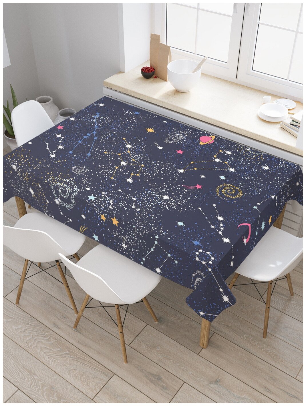 Прямоугольная тканевая скатерть на стол JoyArty с рисунком "Космические тела" 120 на 145 см - фотография № 1