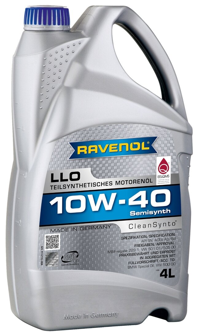 RAVENOL Масло моторное Ravenol Llo SAE, 10W-40, полусинтетическое, 4L 4014835724396