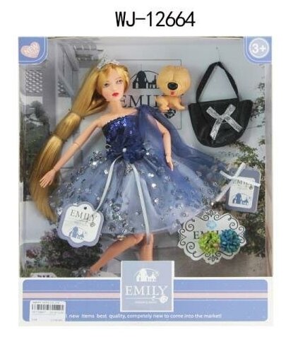 Кукла ABtoys Emily Синяя серия с собачкой, сумочкой и аксессуарами, 30см WJ-12664