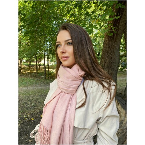 фото Палантин cashmere, шерсть, с бахромой, 200х70 см, розовый