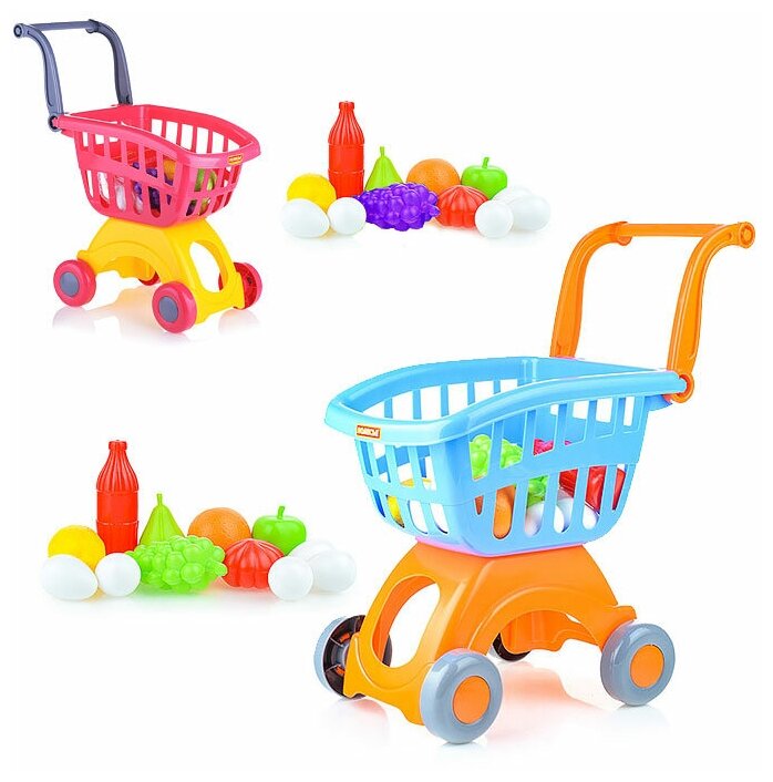 Тележка для маркета "Мини" + набор продуктов №14 (12 элементов) (в сеточке)