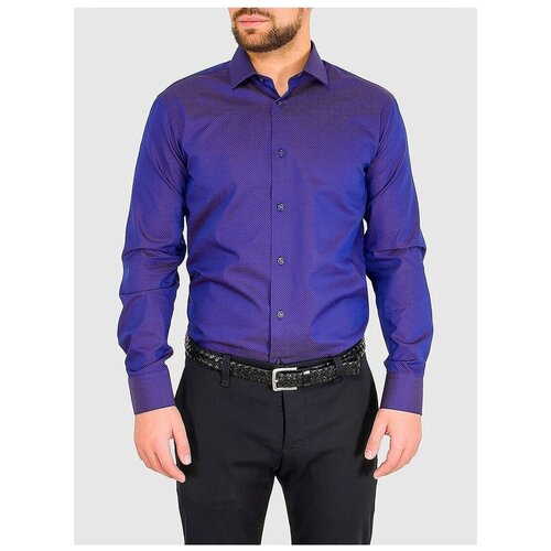 фото Рубашка мужская длинный рукав greg 273/211/8252/z/1, полуприталенный силуэт / regular fit, цвет синий, рост 174-184, размер ворота 44
