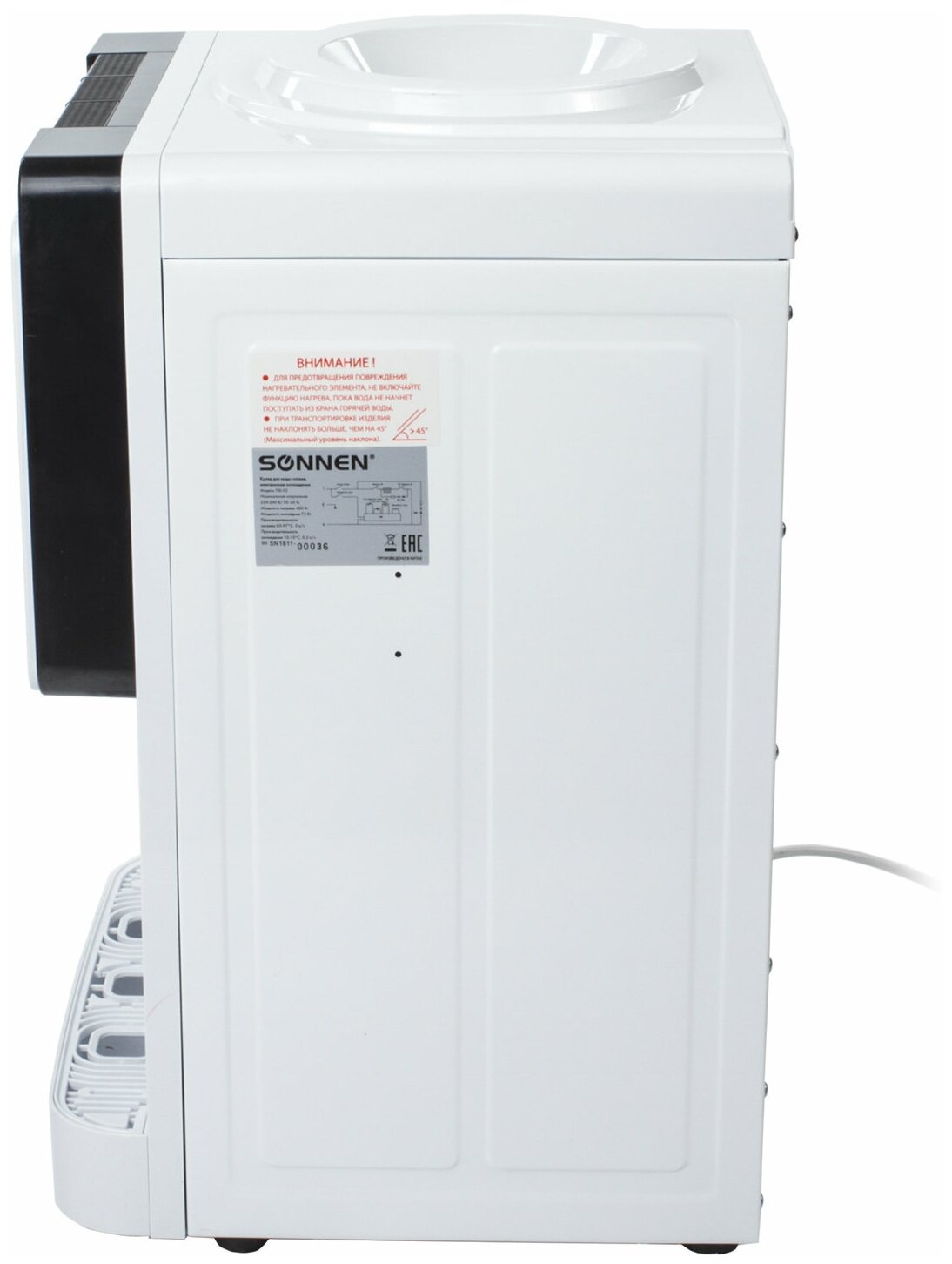Кулер для воды SONNEN TSE-02, настольный, электронное охлаждение/нагрев, 3 крана, белый/черный, 453976 - фото №20
