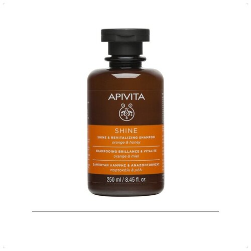 APIVITA/апивита, Натуральный тонизирующий шампунь для всех типов волос блеск и жизненная сила с апельсином и медом для женщин и мужчин, 250 мл
