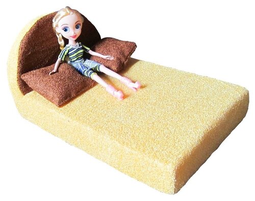 Игрушки для девочек, Мягкая мебель с куклой, кровать, 2 подушки, размер - 34 х 22 х 16 см